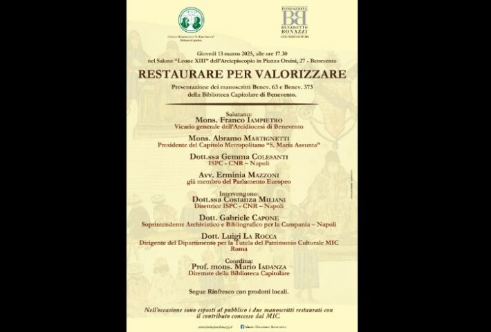 “Restaurare per valorizzare. Presentazione dei manoscritti Benev. 63 e Benev. 373”
